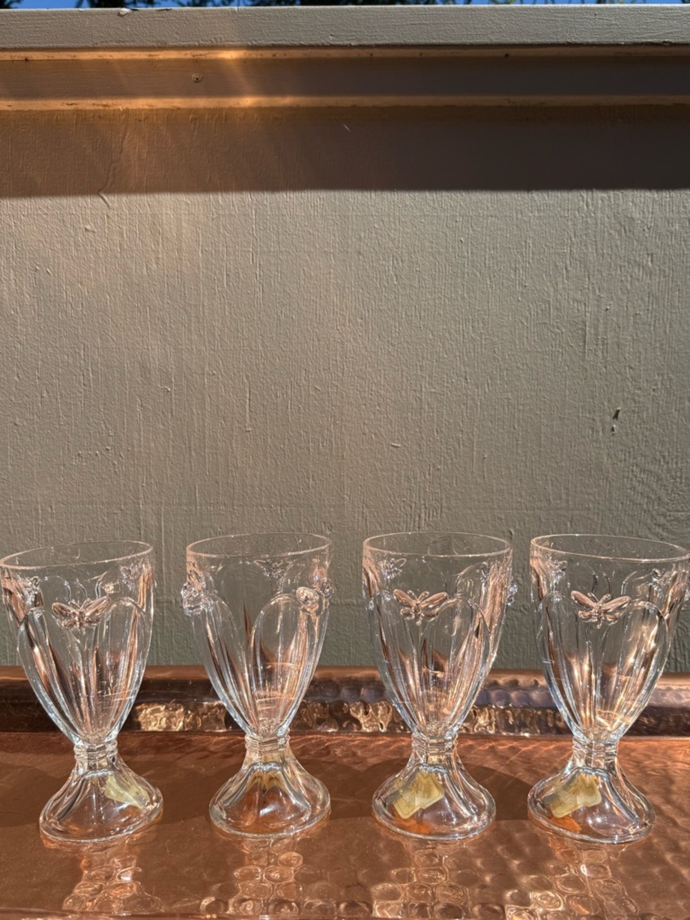 NWT Lenox Butterfly Meadow Clear Glass Goblet Set (4)